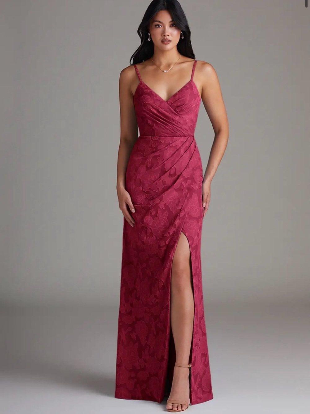 Azazie Maci Burgundy Floral Burnout